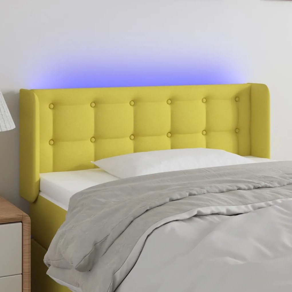 vidaXL Cabeceira de cama c/ luzes LED tecido 83x16x78/88 cm verde