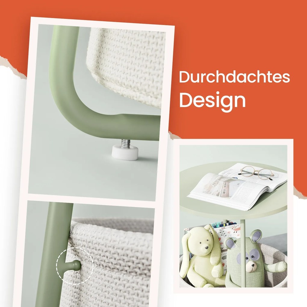 Mesa auxiliar redonda com cesto em tecido 45 x 50 cm verde + branco creme