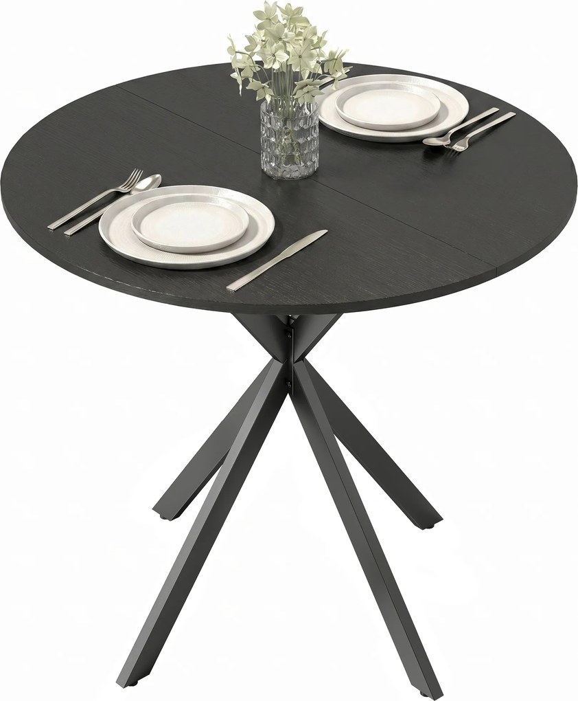 Mesa de Jantar Redonda, 80 x 80 x 75 cm (CADEIRAS NÃO INCLUIDAS), Estrutura Cruzada em Aço, Preta