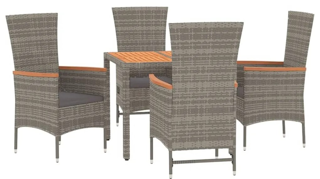 5 pcs conjunto de jantar p/ jardim c/ almofadões vime PE cinza
