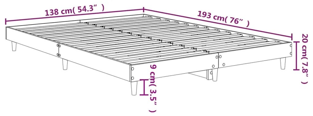 Estrutura de cama 135x190 cm derivados madeira carvalho fumado
