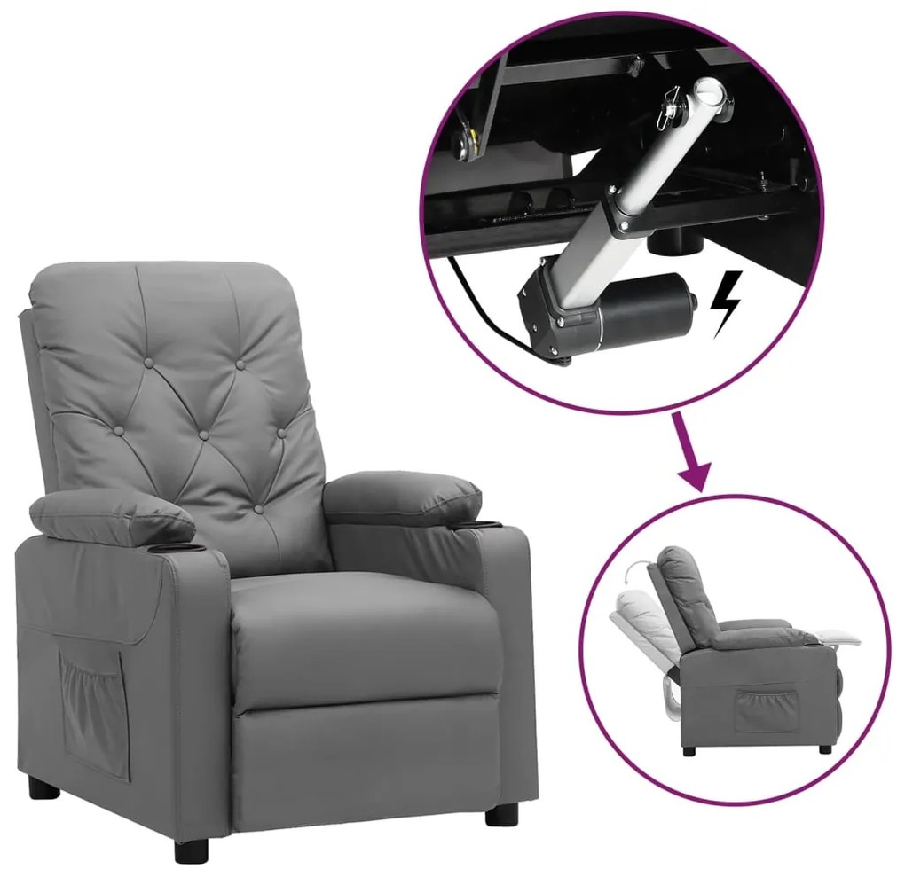 vidaXL Poltrona elevatória couro artificial cinzento