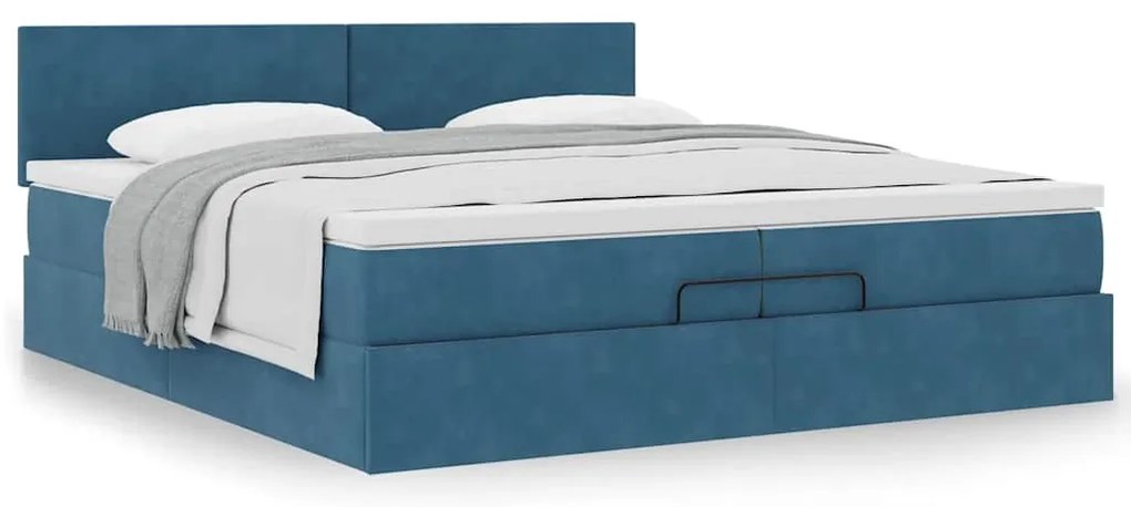 Estrutura de cama otomana com colchão 200x200 cm azul escuro