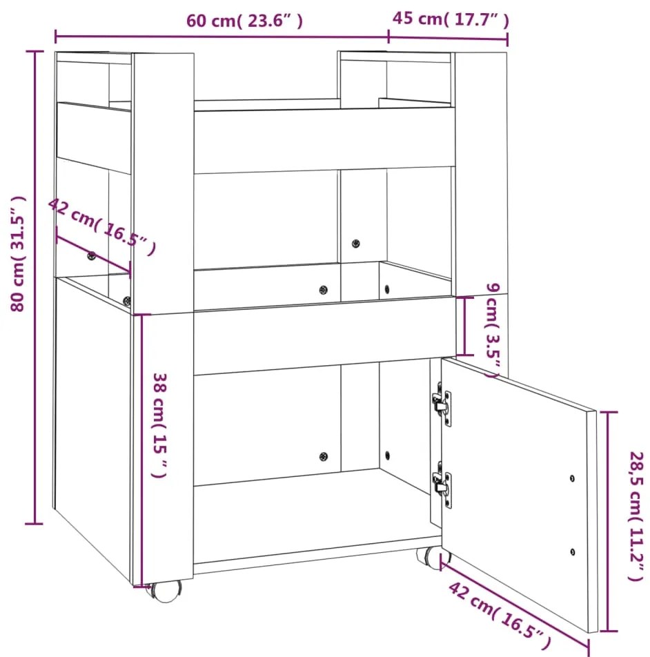 Carrinho de cozinha 60x45x80 cm derivados madeira cinza sonoma