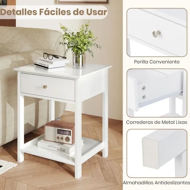 Mesa de cabeceira com gaveta, prateleira aberta e pés antiderrapantes 48 x 40 x 58 cm, branca