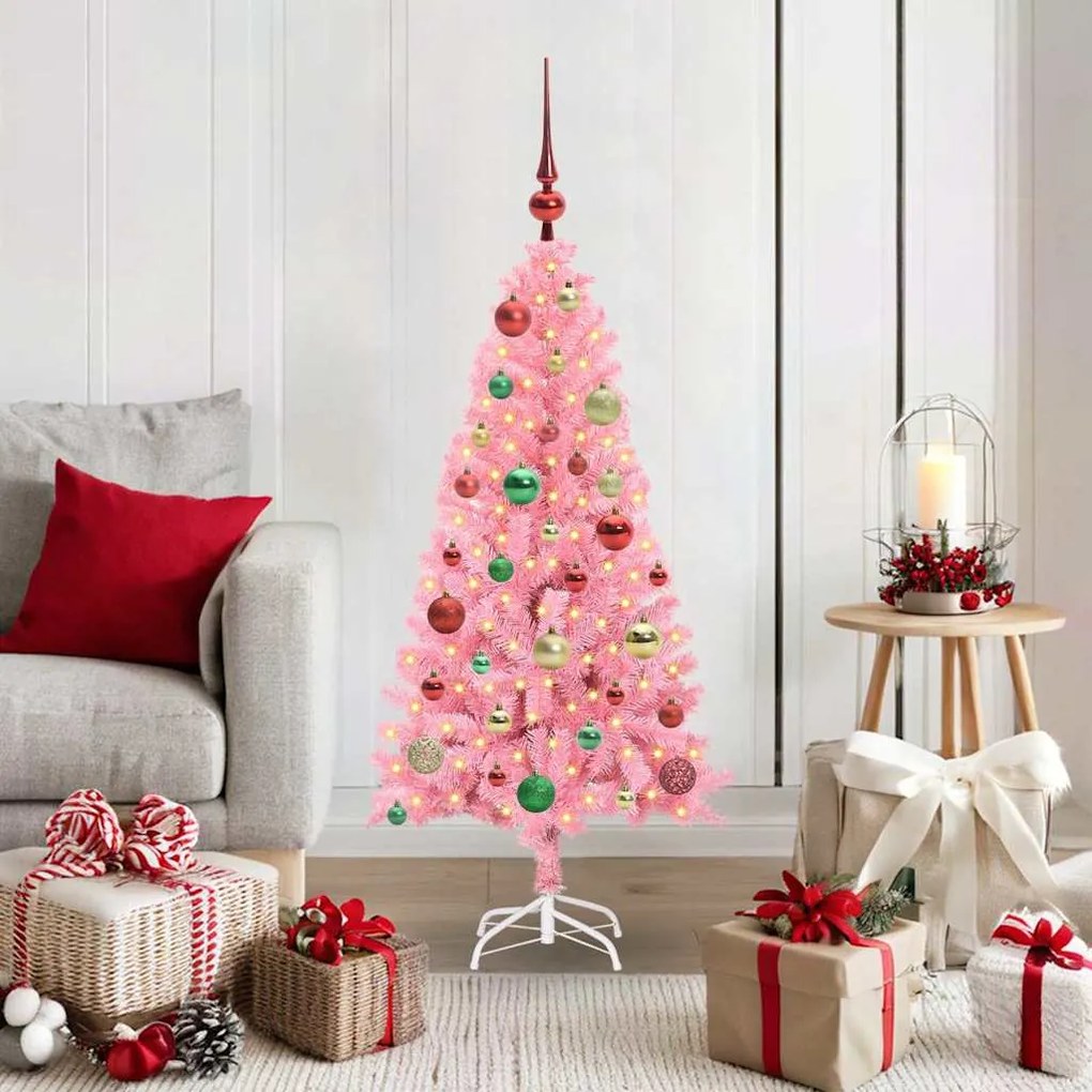 vidaXL Árvore de Natal com 150 LEDs com suporte Rosa 120 cm PVC