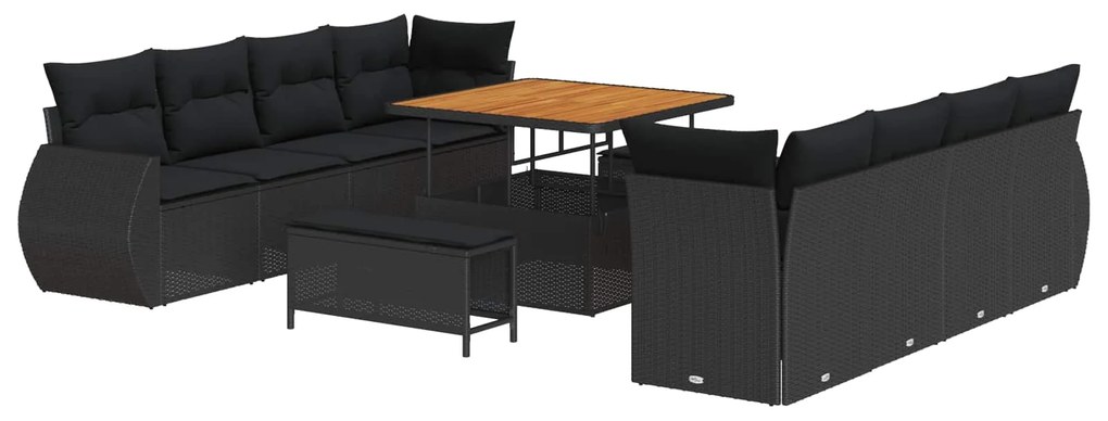 vidaXL Conjunto de Sofá de Jardim 11 pcs Preto Rattan Sintético