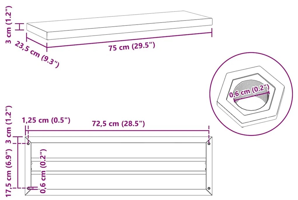 Prateleiras de parede 2 pcs 75x23,5x3cm aço inoxidável prateado