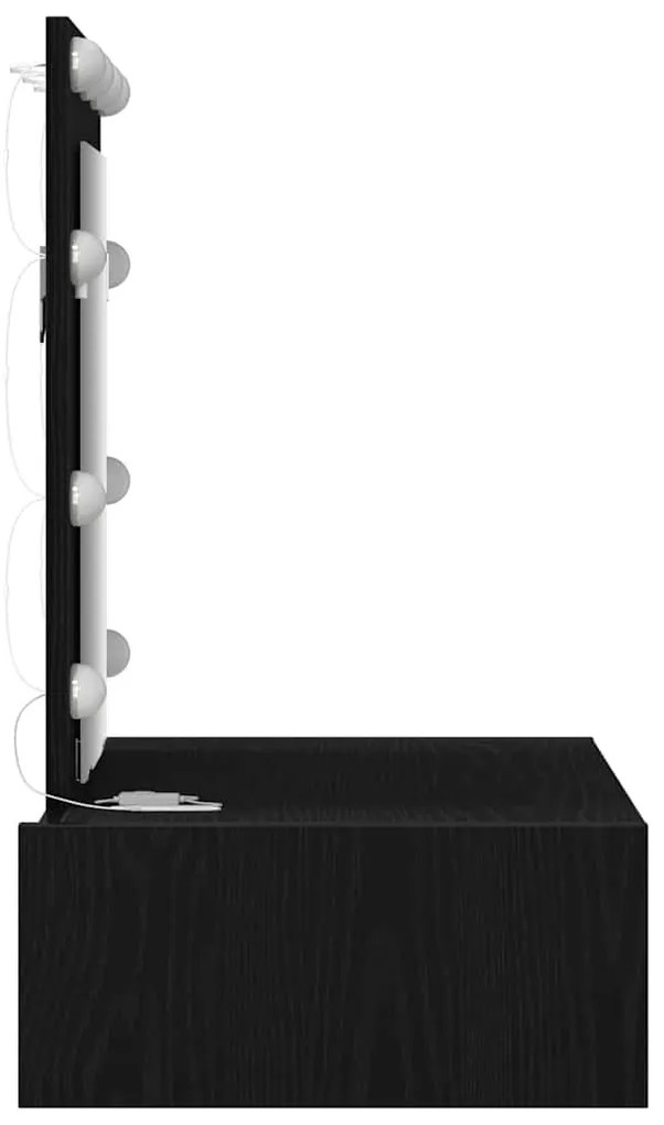 Mesa de Maquiagem Montada na Parede com Luzes LED - Carvalho Preto