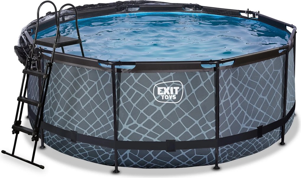 Piscina Redonda Stone ø360x122cm com bomba de filtro de areia e cobertura cúpula - cinzenta