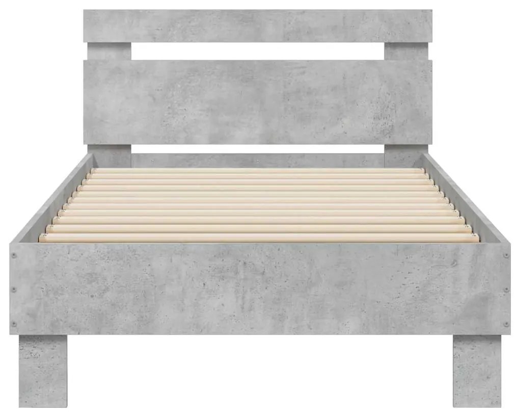 Estrutura de cama c/ cabeceira/luzes LED 90x190cm cinza cimento