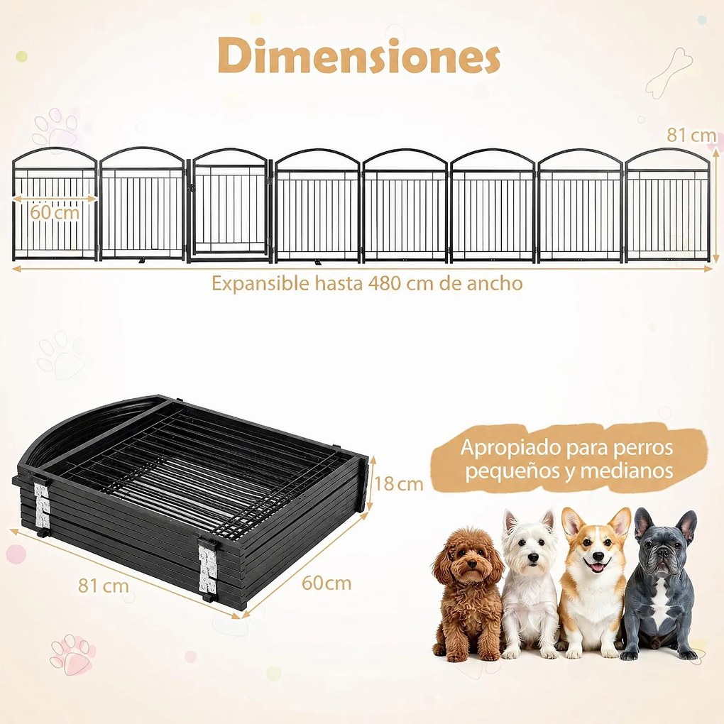 Vedação para Cães, 480 x 81 cm, 8 Painéis Modulares e Dobráveis, Preto