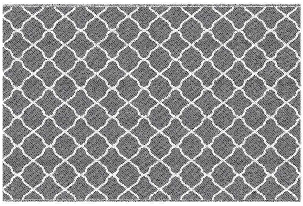 Outsunny Tapete de Exterior 182x274cm Tapete Moderno Reversível de Plástico Impermeável para Varanda Campismo Praia Cinza e Branco