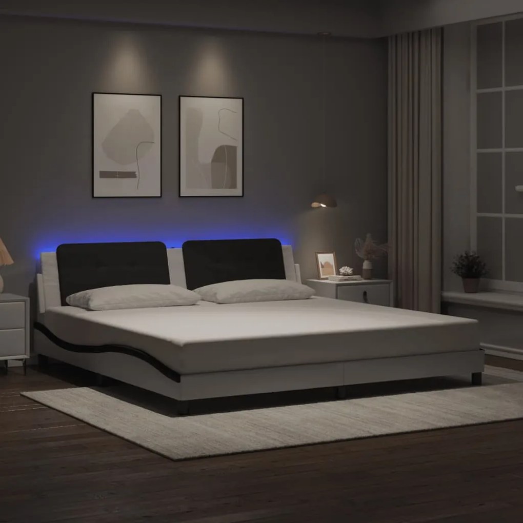 vidaXL Estrutura cama c/ luzes LED 200x200cm couro artif. branco/preto