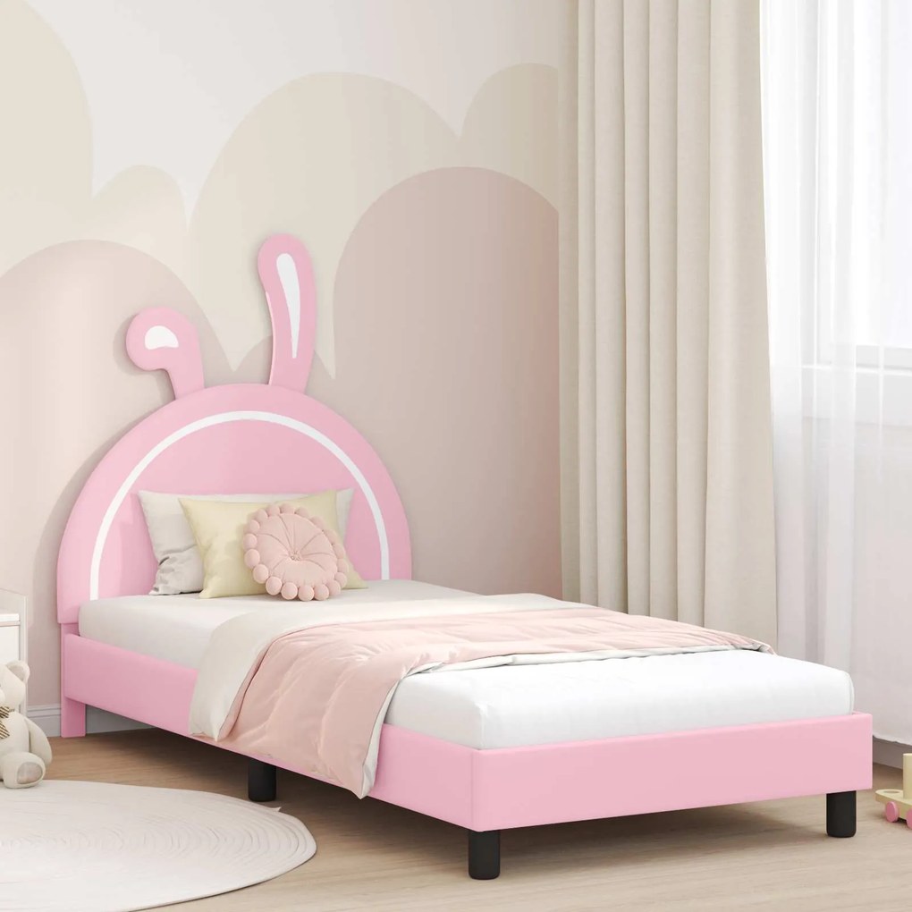 vidaXL Estrutura de Cama Infantil com Cabeceira Rosa 90 x 200 cm PU