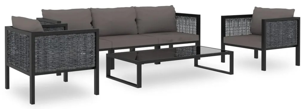 6 pcs conjunto lounge de jardim c/ almofadões vime PE antracite