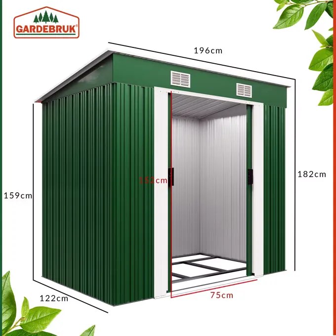 Abrigo de jardim em metal 196x122x180cm verde