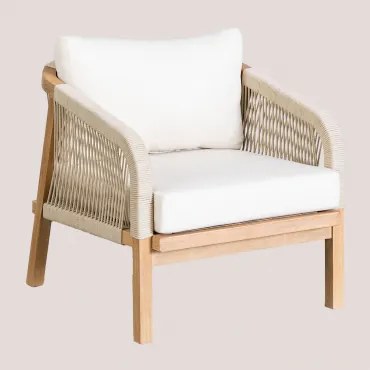 Poltrona De Jardim Em Madeira De Acácia Dubai Castanho Acácia Rústico & Tecido Gardénia Branco - Sklum