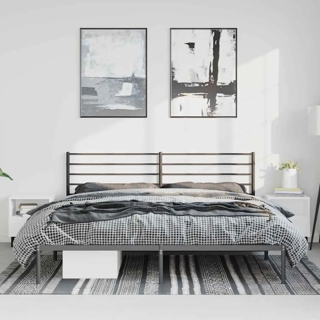Estrutura de cama com cabeceira 193x203 cm metal preto