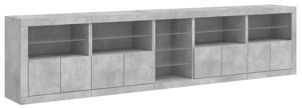 Aparador com luzes LED 283x37x67 cm cinzento cimento