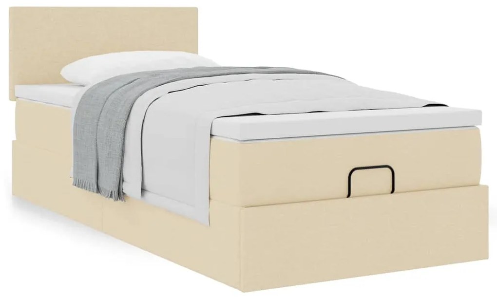 Cama otomana com colchão 100x200 cm tecido creme