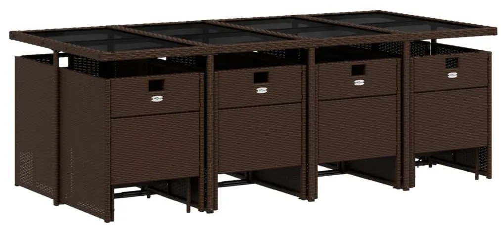 13 pcs conjunto jantar p/ jardim c/ almofadões vime PE castanho