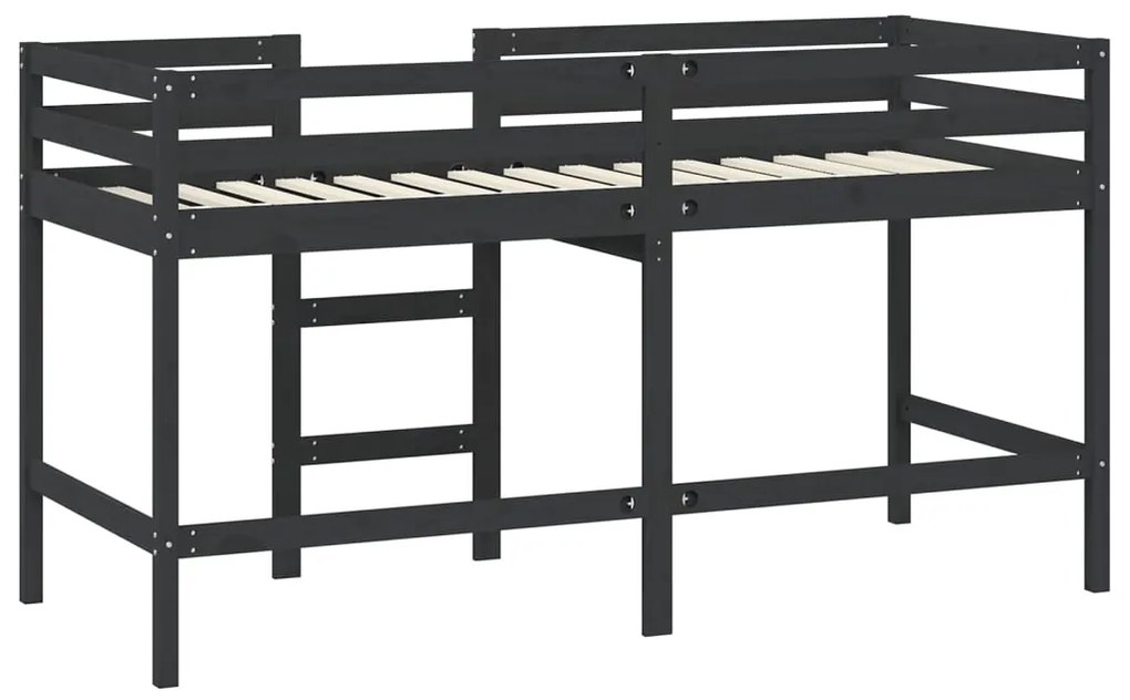 Cama alta p/ criança c/ escada 90x200 cm pinho maciço preto