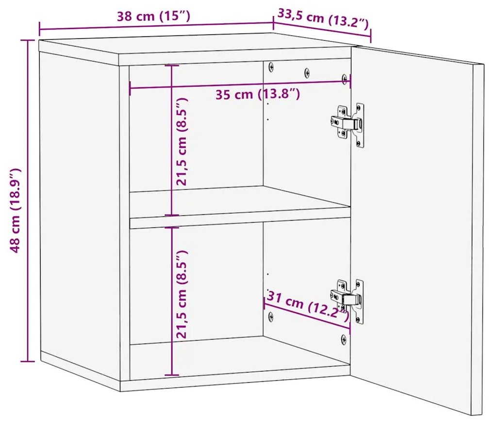 Armário suspenso para WC 38x33,5x48 cm mangueira maciça preto