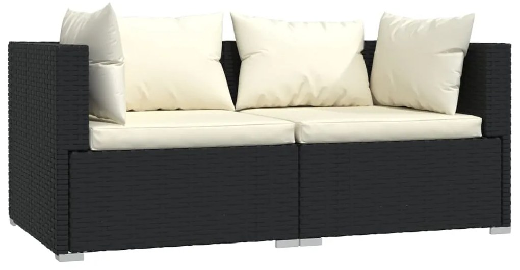 3 pcs conjunto lounge de jardim c/ almofadões vime PE preto
