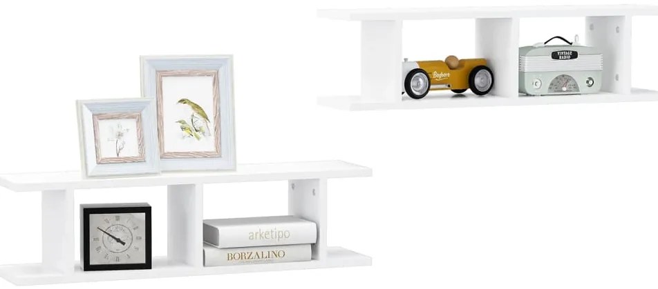 Prateleiras de parede 2 pcs 75x18x20 cm deriv. madeira branco