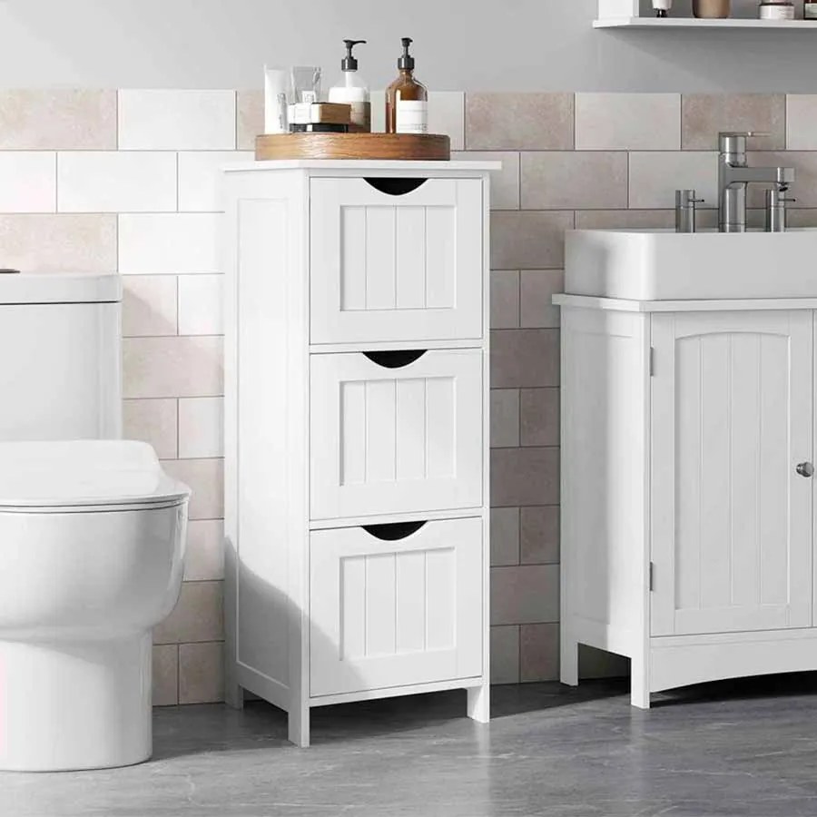 Armário casa de banho com 3 gavetas 32 x 30 x 81 cm Branco mate