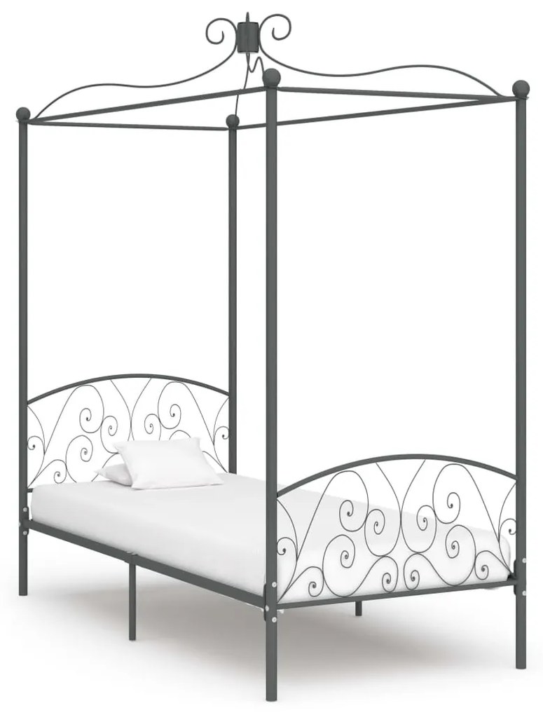 vidaXL Estrutura de cama com dossel 100x200 cm metal cinzento