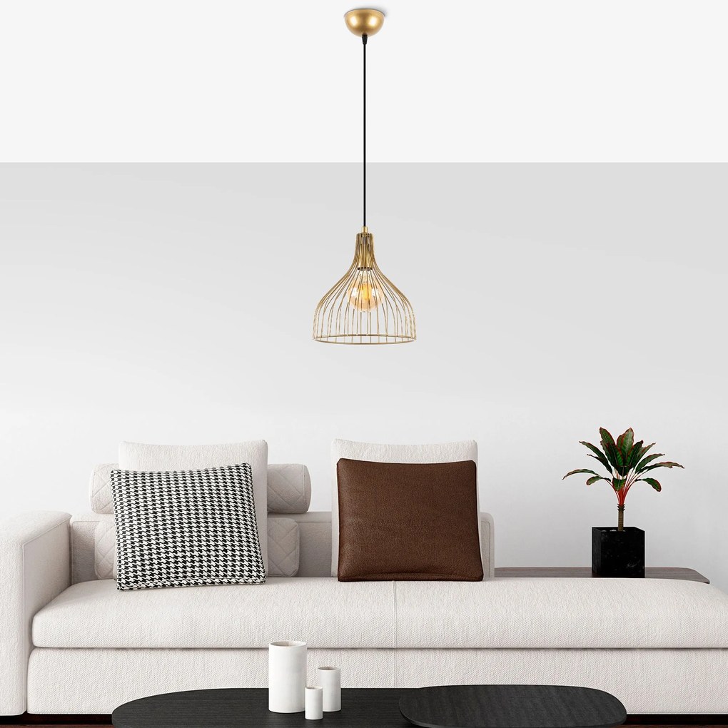 Candeeiro de Teto Cafu – Dourado Brilhante – 25 x 25 x 123 cm