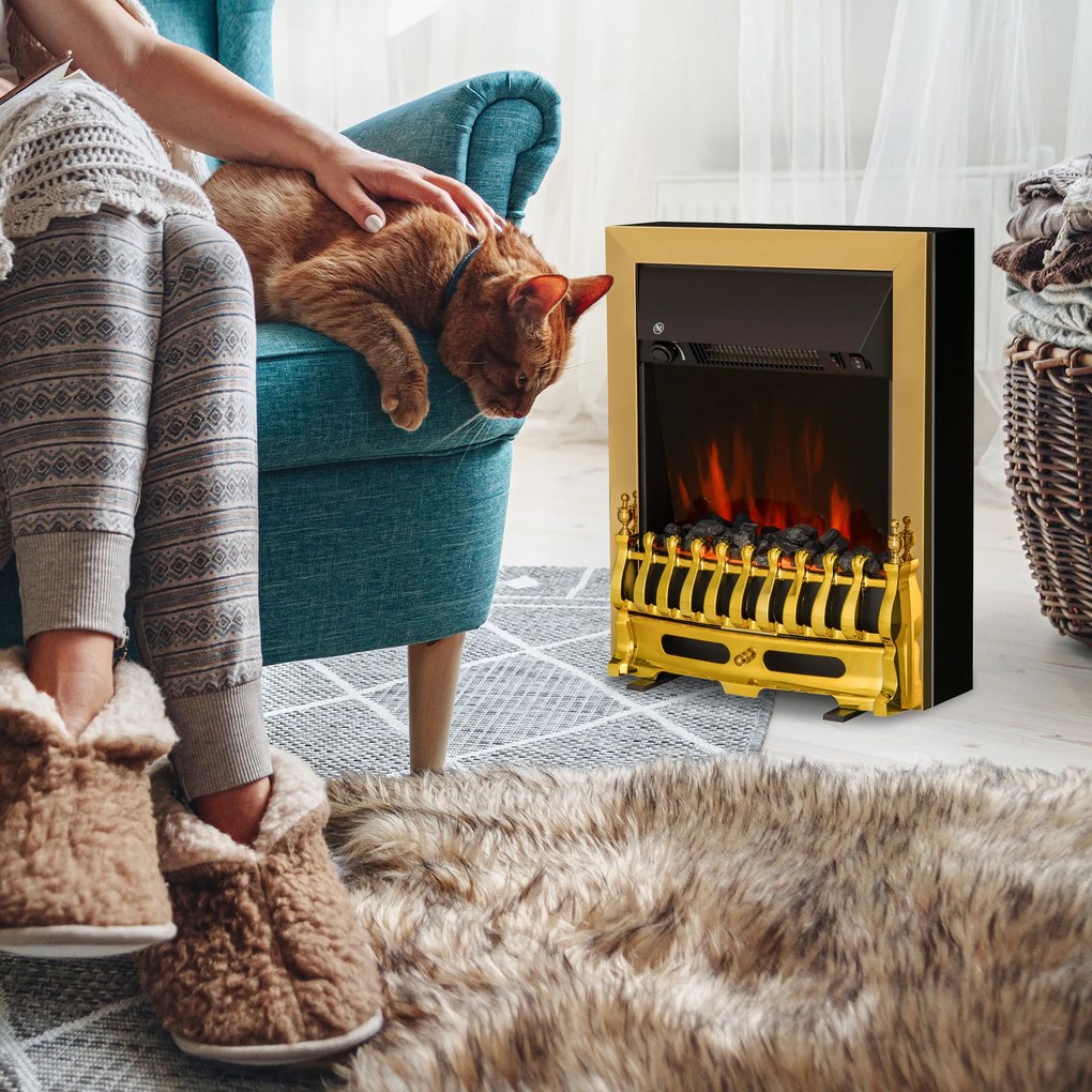 Lareira Elétrica Neo-Retro, 48,2 x 18,5 x 59,2 cm, Efeito de Chama Realista, Preto e dourada