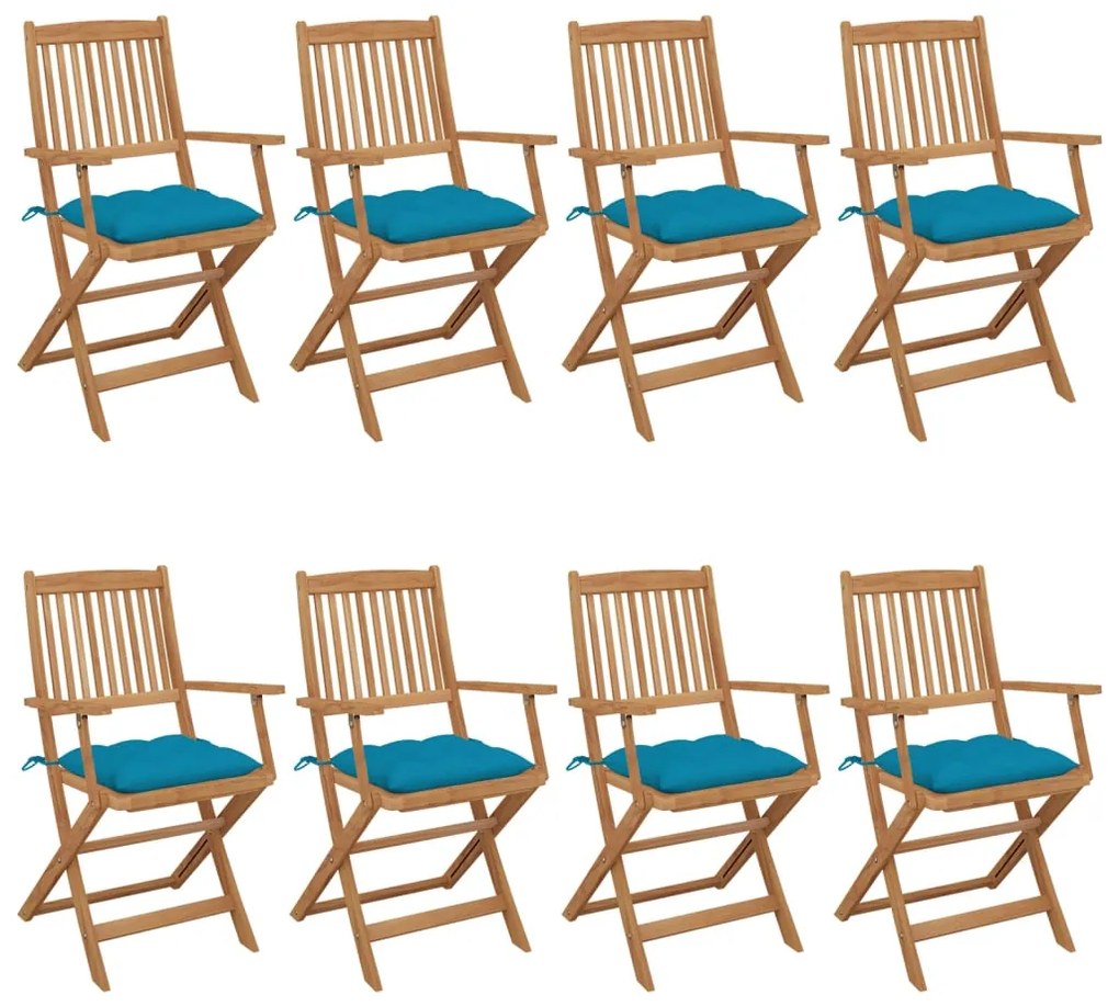 vidaXL Cadeiras de jardim dobráveis 8 pcs c/ almofadões acácia maciça