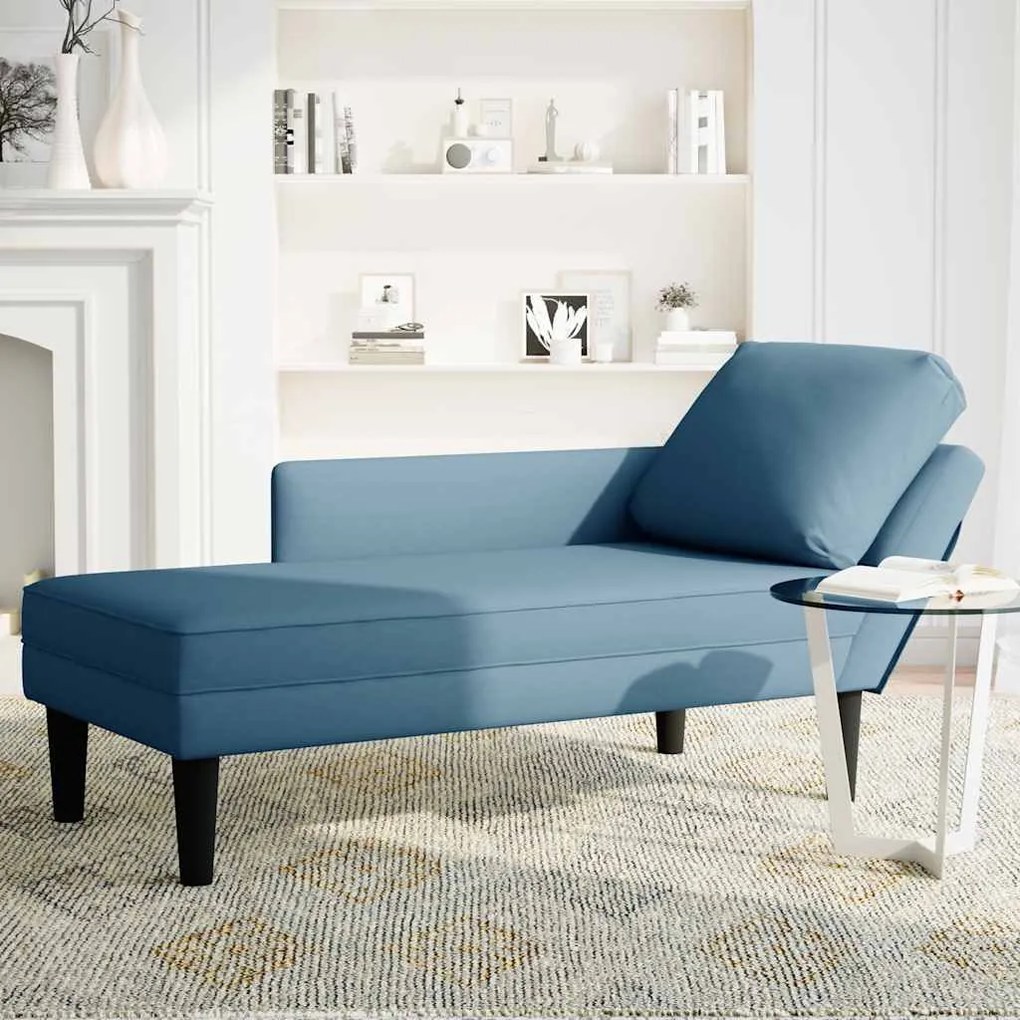 Chaise lounge c/ almofada/apoio de braços direito veludo azul