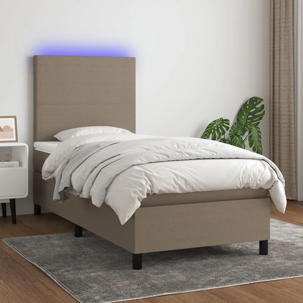 Cama box spring + colchão/LED 90x200cm tecido cinza-acastanhado