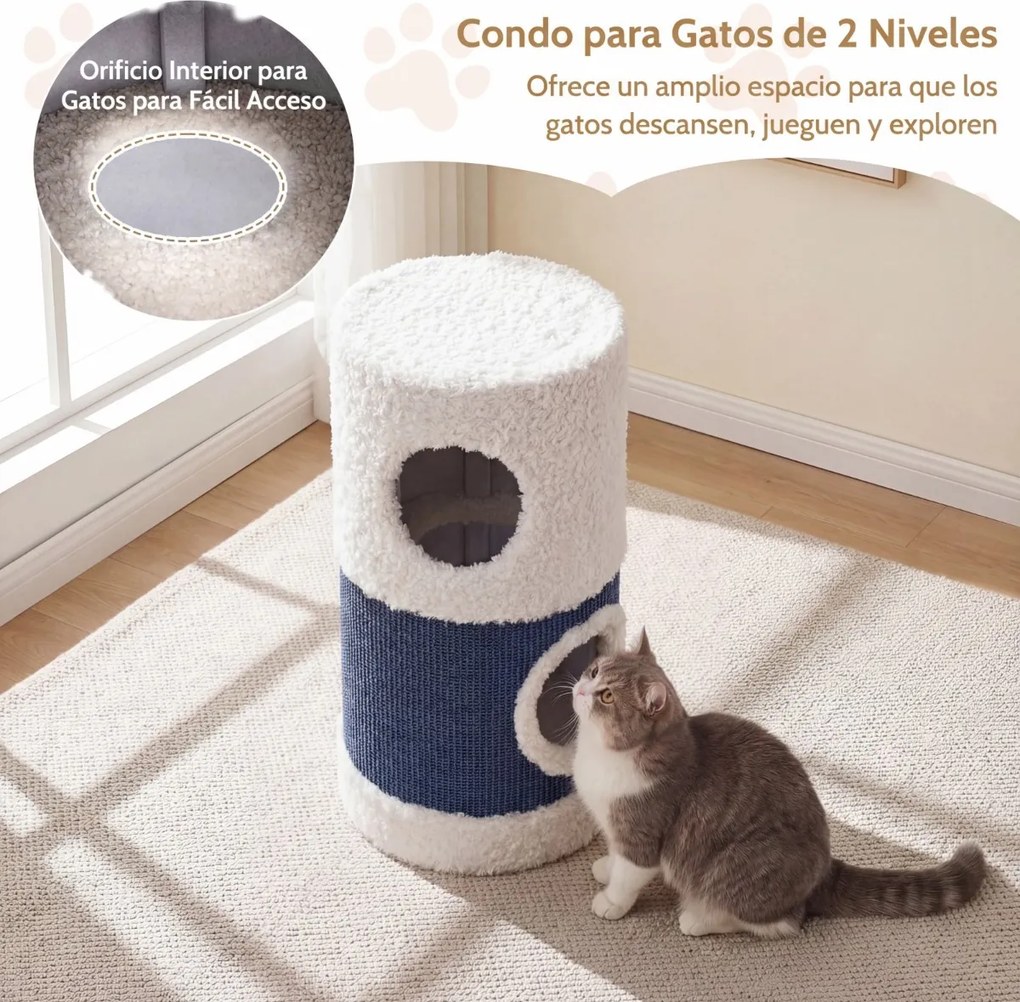 Casa-árvore para gatos de 2 andares em forma de patinho 35 x 66 cm (Diâmetro x AL), tapete de sisal para arranhar, caverna escondida, barril, brinqued