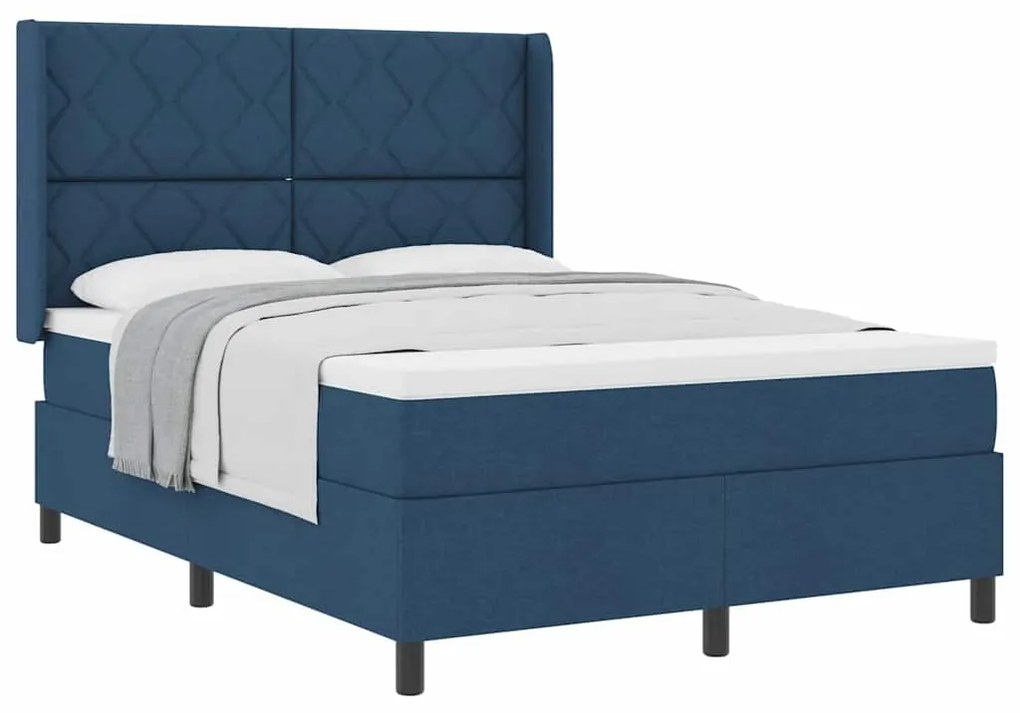 Cama com Estrado e Colchão Azul 140x200 cm em Tecido