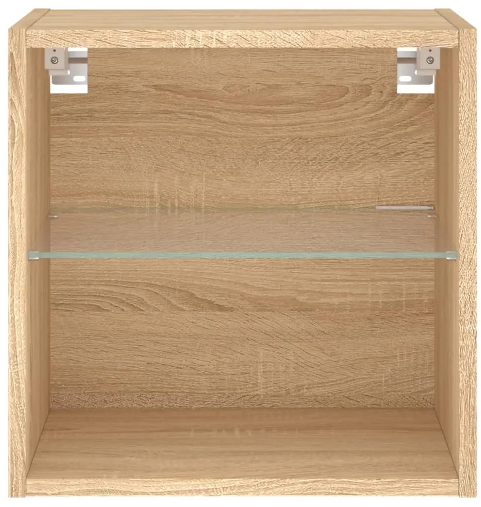 Mesa de cabeceira de parede com luzes LED carvalho sonoma