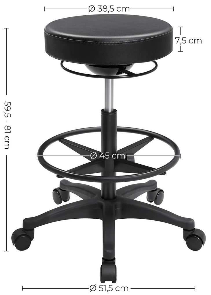 Banco de escritório 59,5-81 cm preto