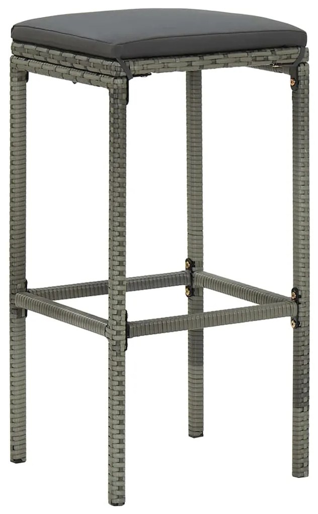 Bancos de bar com almofadões 4 pcs vime PE cinzento