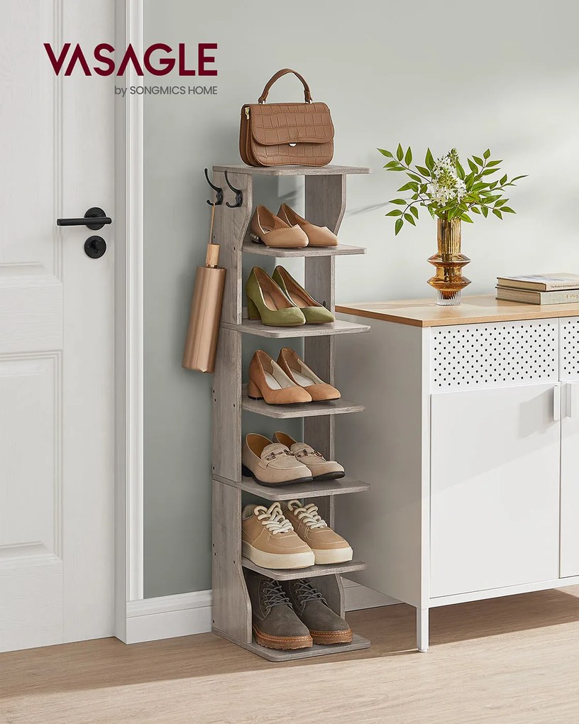 Sapateira estreita para sapatos com 7 níveis 30 x 26,4 x 110,4 cm em cinza mesclado