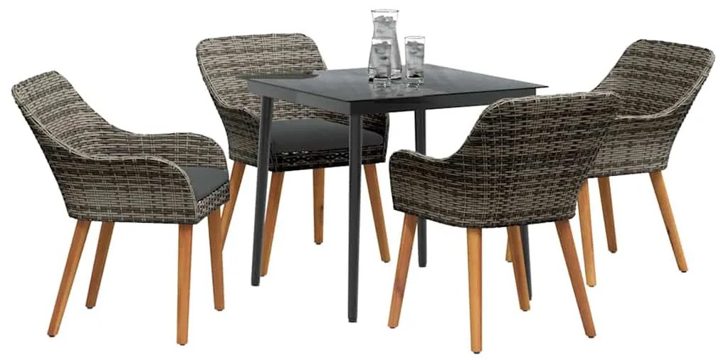 Conjunto de Jantar de Jardim de 5 Peças Cinza em Rattan Sintético