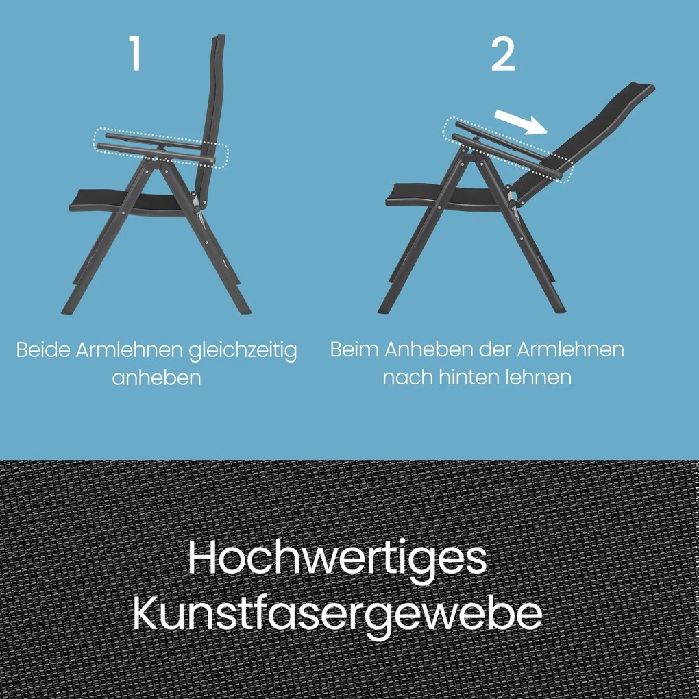 Cadeira de jardim dobrável com capacidade para 150 kg, com estrutura metálica preta