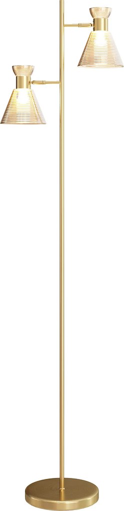 Candeeiro de pé para sala de estar com duas luzes ajustáveis 42 x 25 x 165 cm, candeeiro de pé, abajur de vidro com motivos florais, dourado