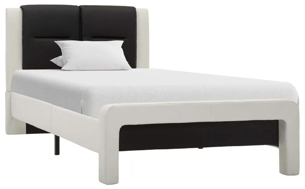286715 vidaXL Estrutura de cama 90x200 cm couro artificial preto e branco
