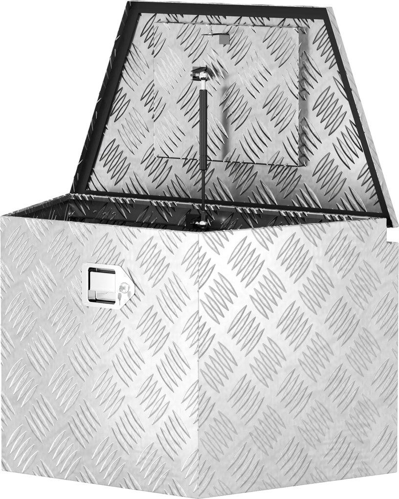 Caixa de Ferramentas para Reboque Trapezoidal, 73,7 x 41 x 46 cm, Com Fechadura, Prateada