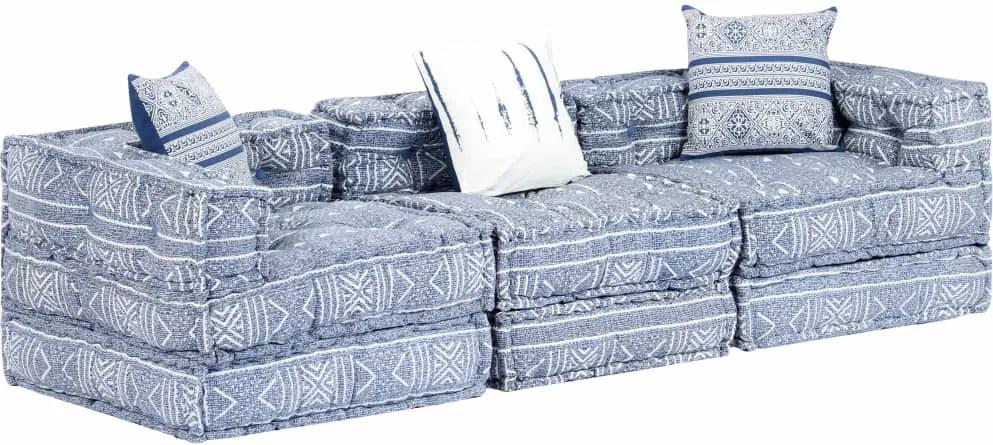 Sofá-cama modular de 3 lugares tecido azul