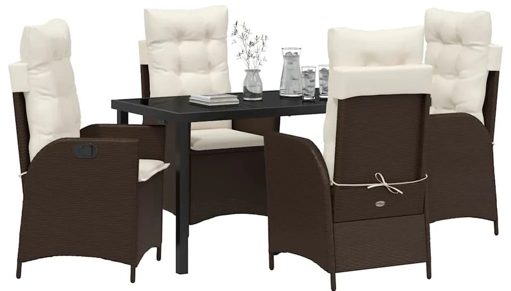 Conjunto de jantar para jardim com 5 peças e almofadas marrons em ratt